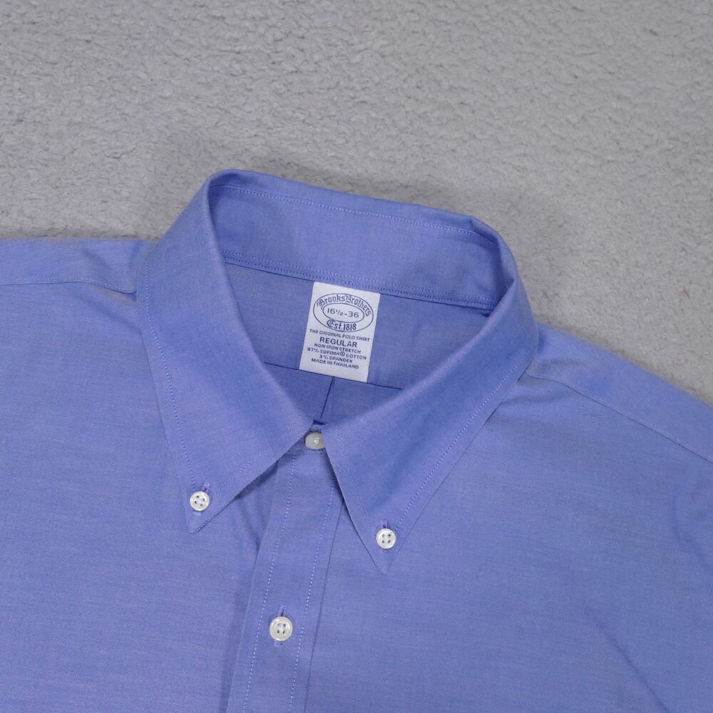 Brooks Brothers Shirt Mens 16.5-36 Blue Solid Button Up Long Sleeve Supima
